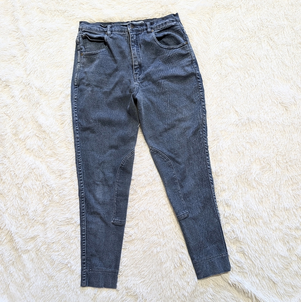Y2K Vintage Steeds Knee Patch High Waist Blue Stretch Denim Riding Jeans 14